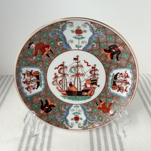 Japanese Imari Tachikichi Plate – Nanban Ship & Traders Motif Vintage - Picture 12 of 12